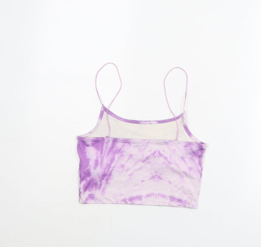 Stradivarius Womens Purple Polyester Cropped Tank Size S Scoop Neck - Tie Dye Pattern