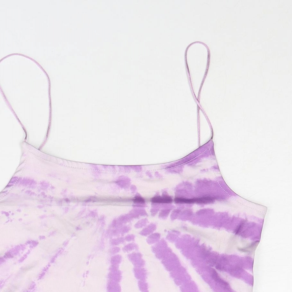 Stradivarius Womens Purple Polyester Cropped Tank Size S Scoop Neck - Tie Dye Pattern