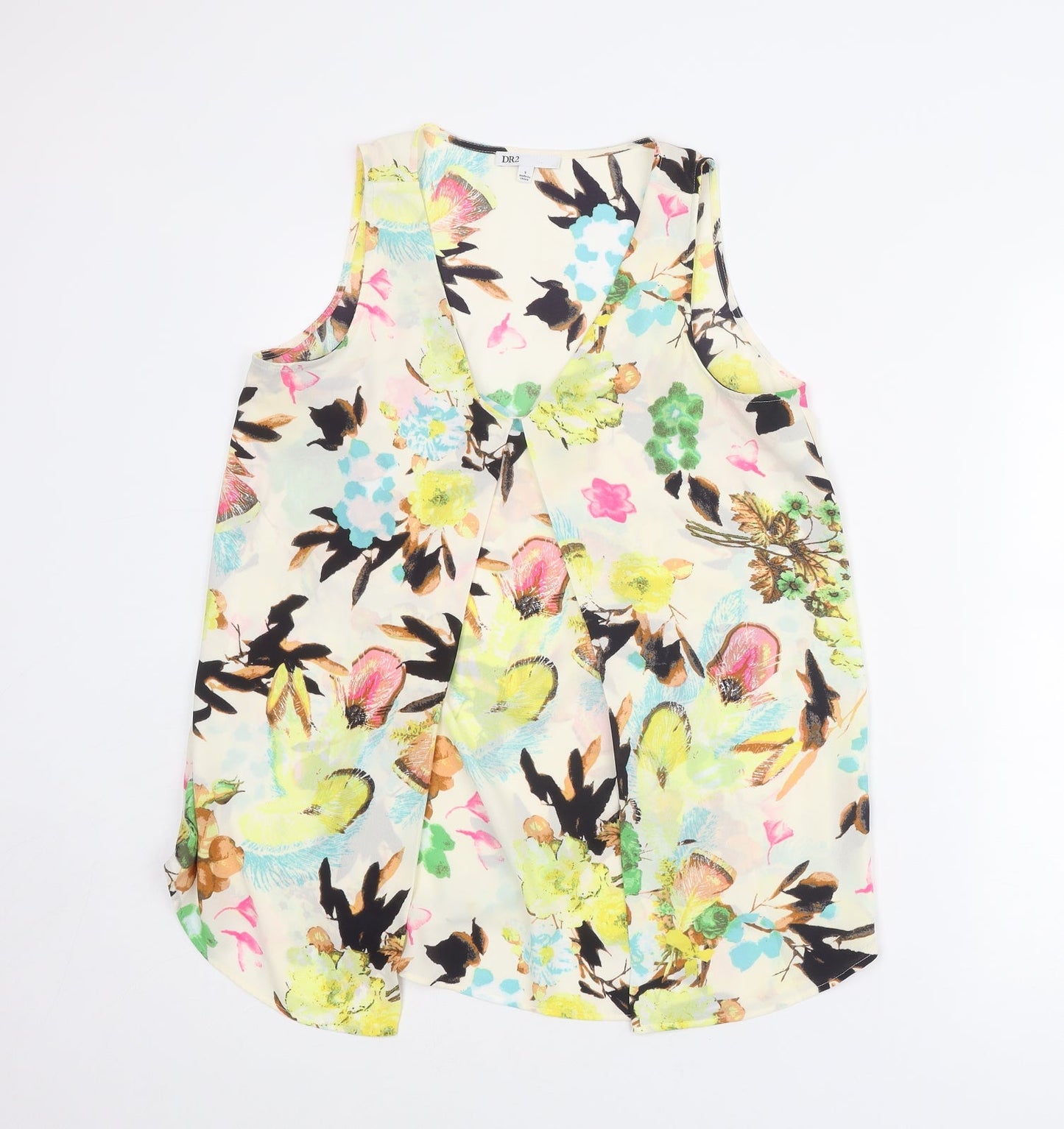 DR2 by Daniel Rainn Womens Multicoloured Floral Polyester Basic Blouse Size S V-Neck - Open Front