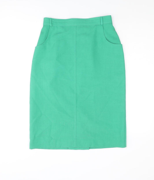 St Michael Womens Green Polyester Straight & Pencil Skirt Size 14 Zip
