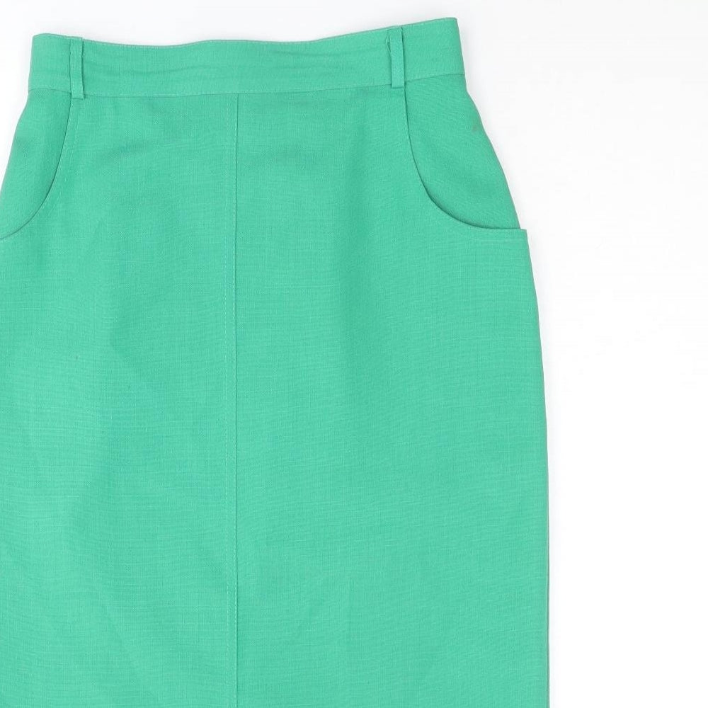 St Michael Womens Green Polyester Straight & Pencil Skirt Size 14 Zip