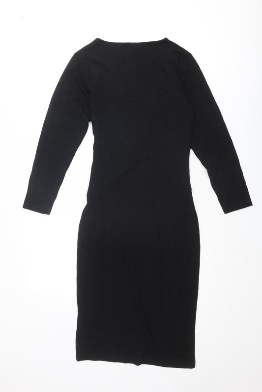 Iris & Ink Womens Black Viscose A-Line Size 8 V-Neck Zip