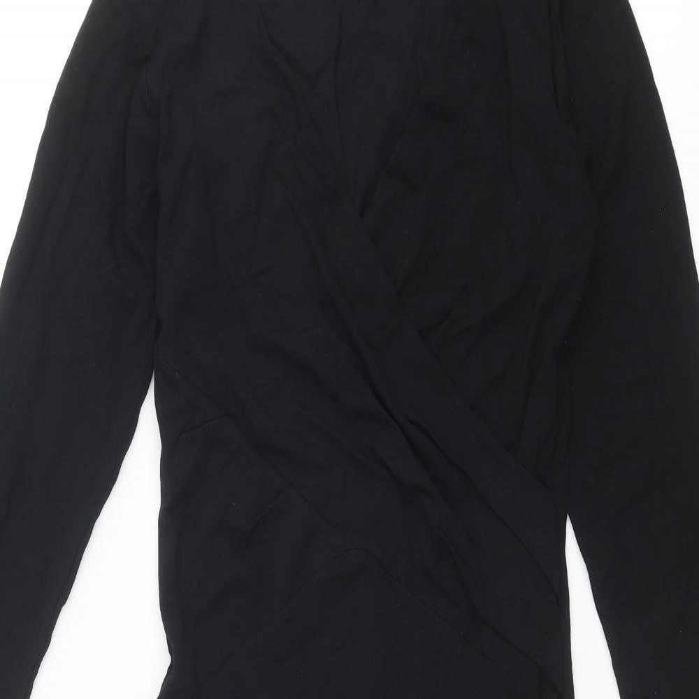 Iris & Ink Womens Black Viscose A-Line Size 8 V-Neck Zip