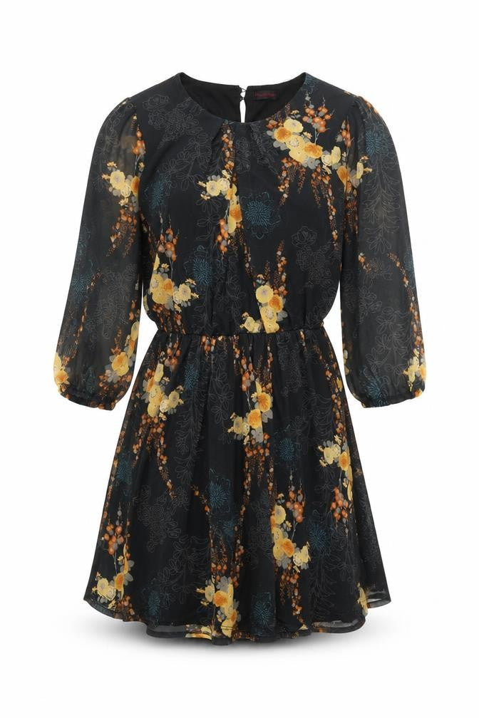 Miss Selfridge Womens Black Geometric Polyester A-Line Size 6 Round Neck Button