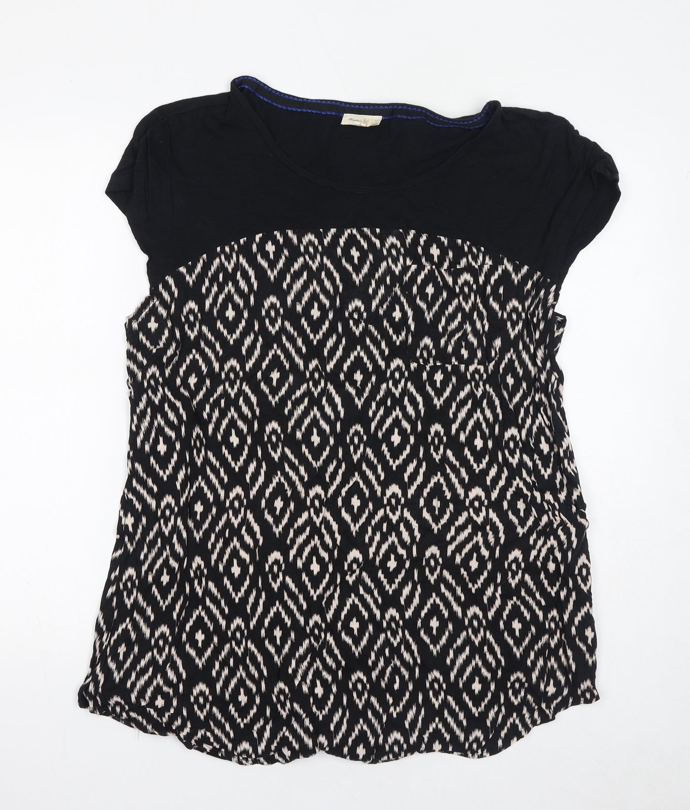Meadow Rue Womens Black Geometric Cotton Basic Blouse Size L Boat Neck