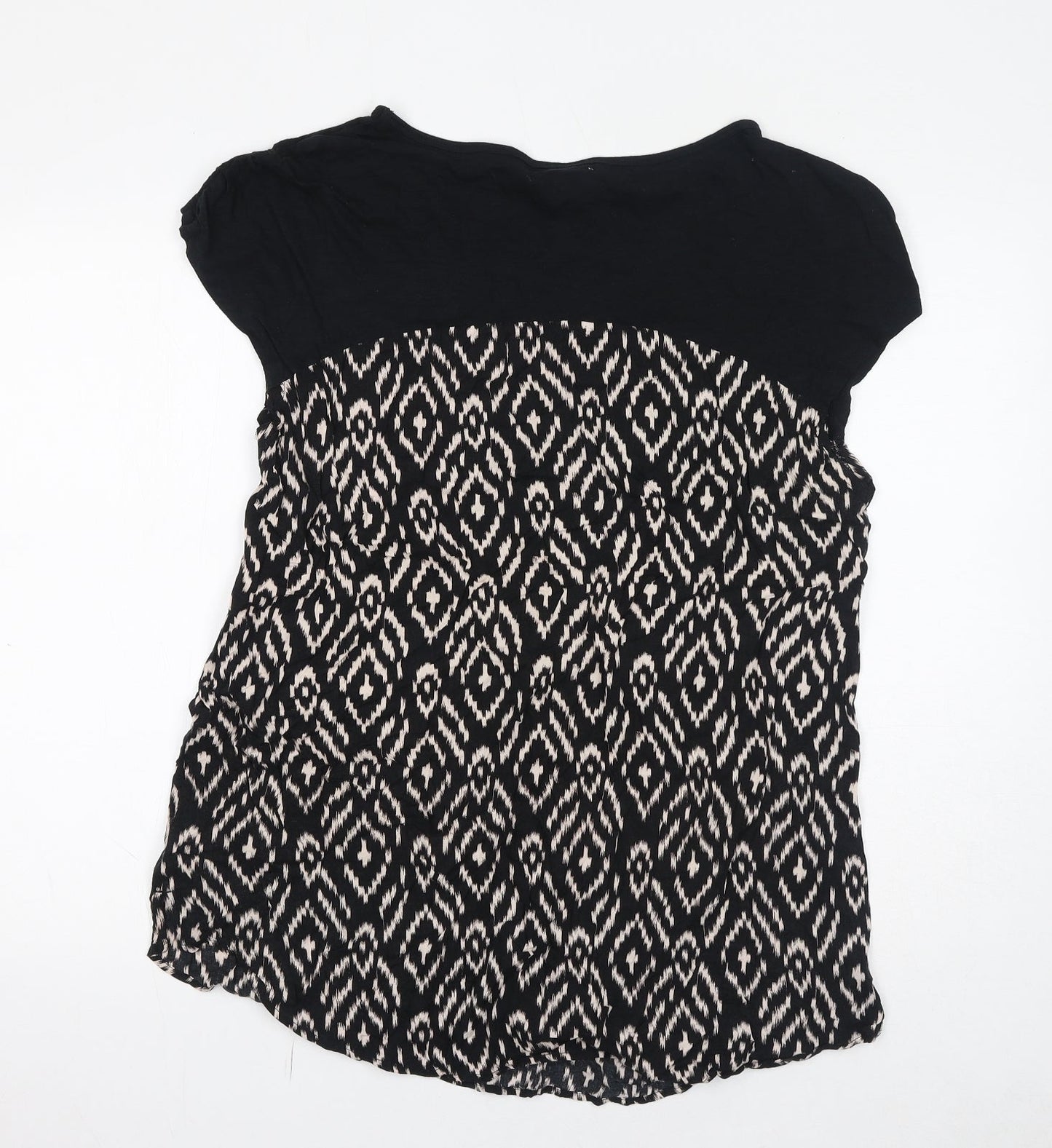 Meadow Rue Womens Black Geometric Cotton Basic Blouse Size L Boat Neck