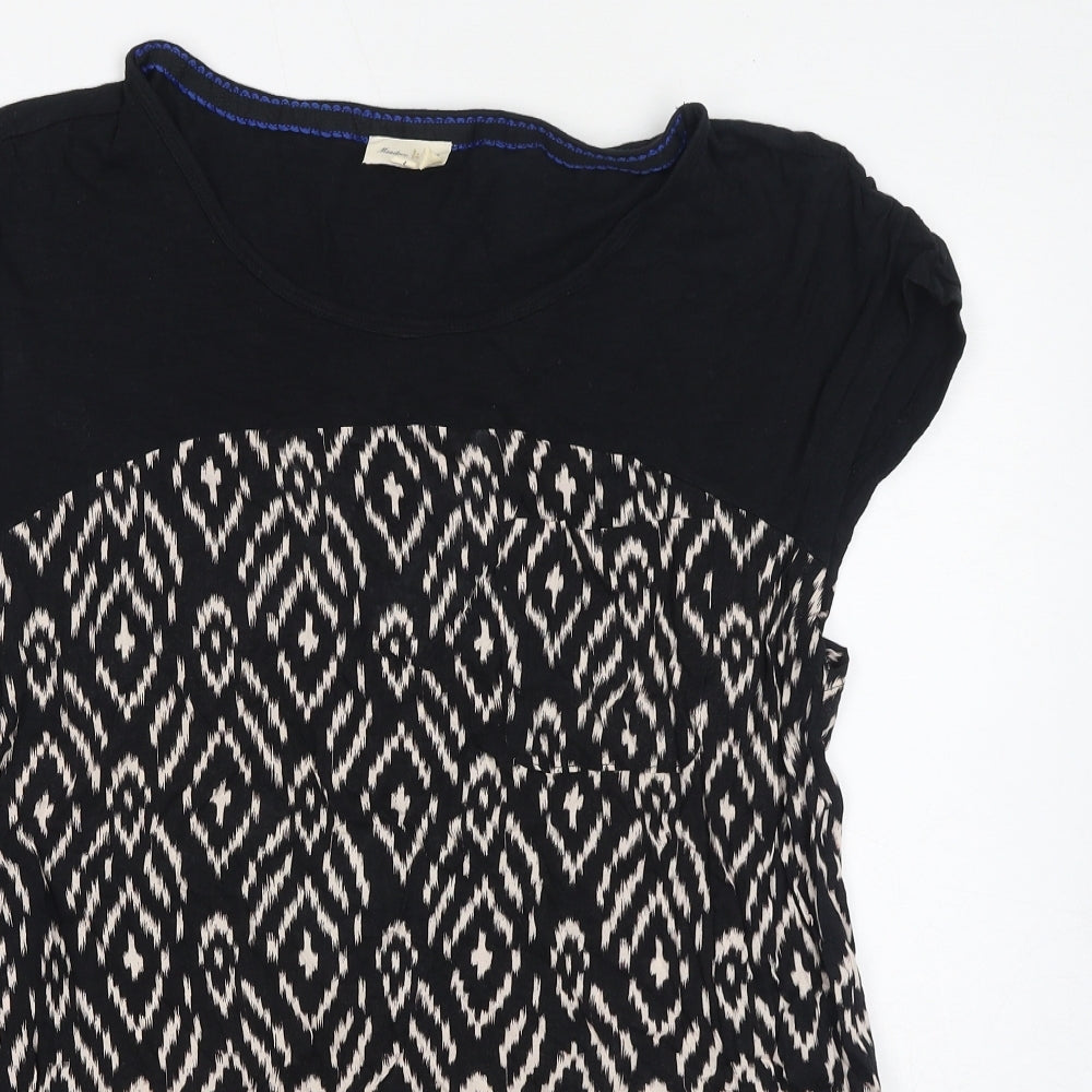 Meadow Rue Womens Black Geometric Cotton Basic Blouse Size L Boat Neck