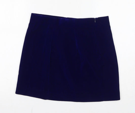 Zara Womens Blue Polyester A-Line Skirt Size L Zip