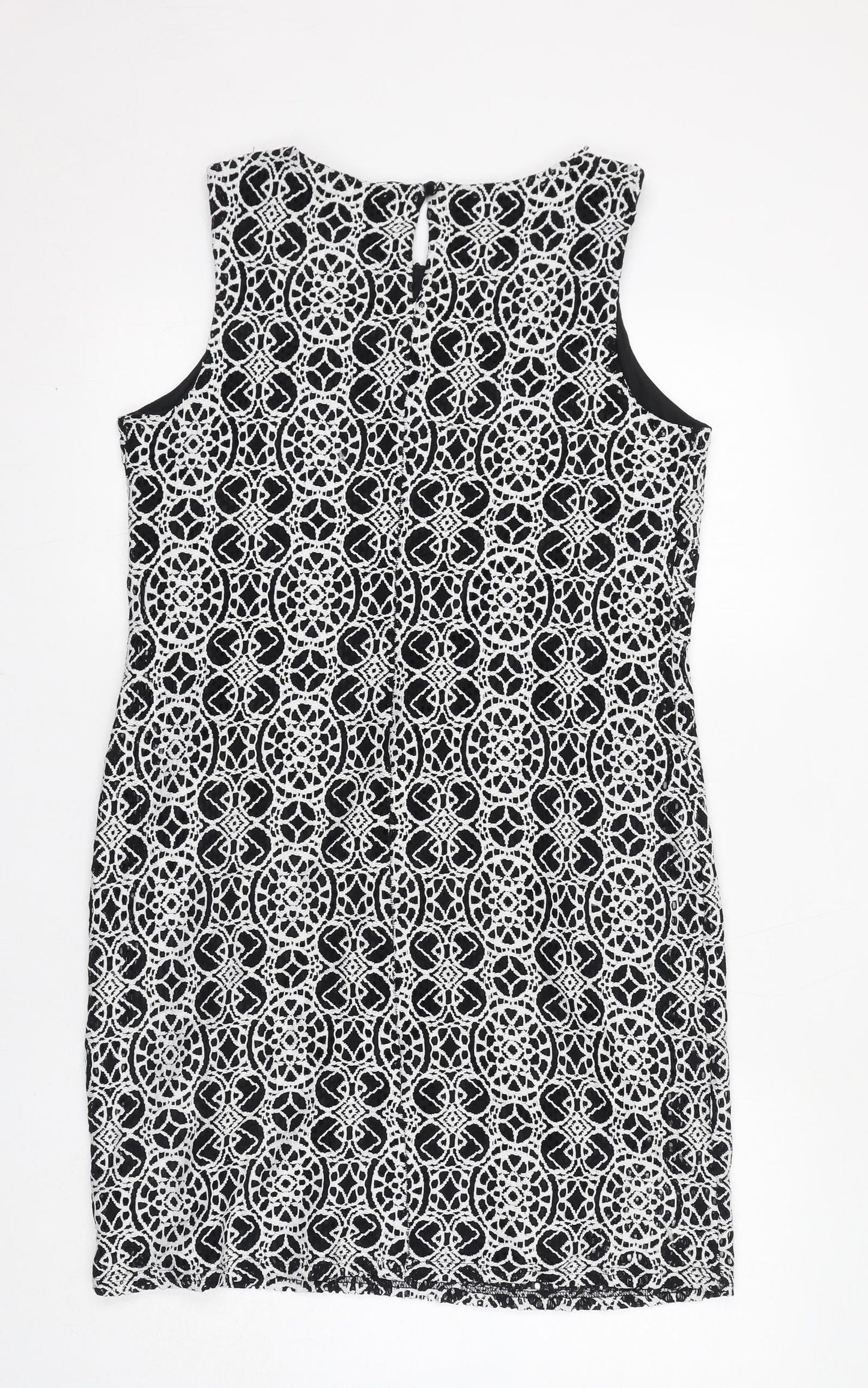 Roman Womens Black Geometric Polyimide Shift Size 12 Boat Neck Pullover