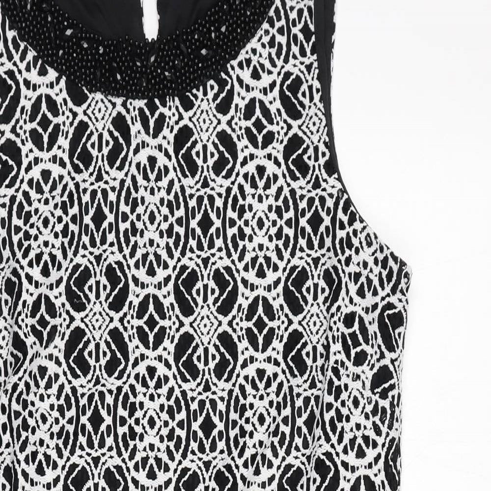 Roman Womens Black Geometric Polyimide Shift Size 12 Boat Neck Pullover