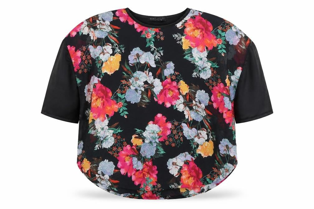 Select Womens Black Floral Polyester Basic Blouse Size 6 Round Neck