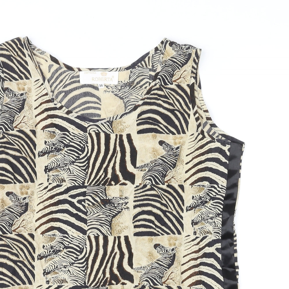 Roberta Womens Multicoloured Animal Print Polyester Basic Tank Size 8 Round Neck - Zebra Print