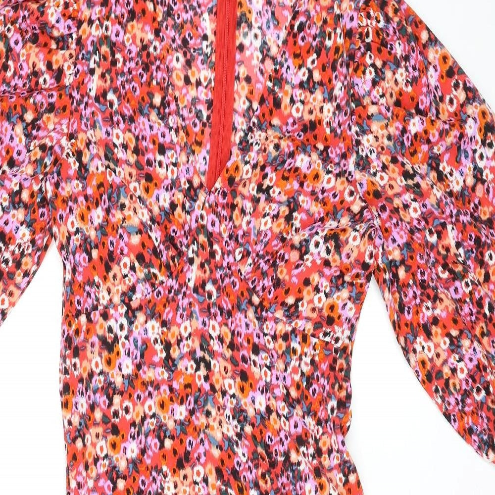 Blue Vanilla Womens Multicoloured Floral Polyester A-Line Size 8 V-Neck Zip