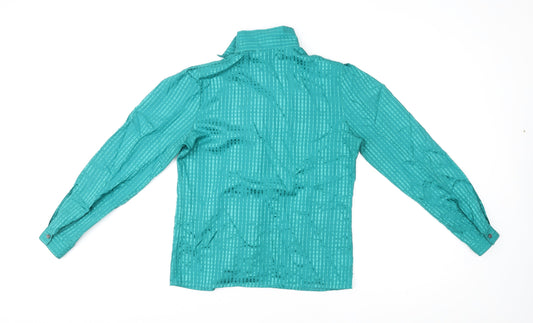 St Michael Womens Green Geometric Polyester Basic Button-Up Size 10 High Neck - Tie Neck Detail