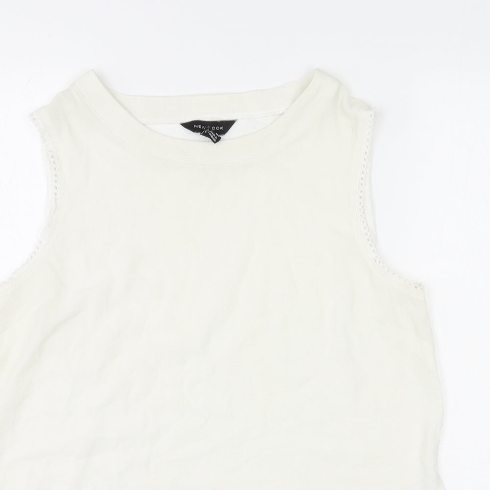 New Look Womens Ivory Polyester Basic Tank Size 14 Round Neck