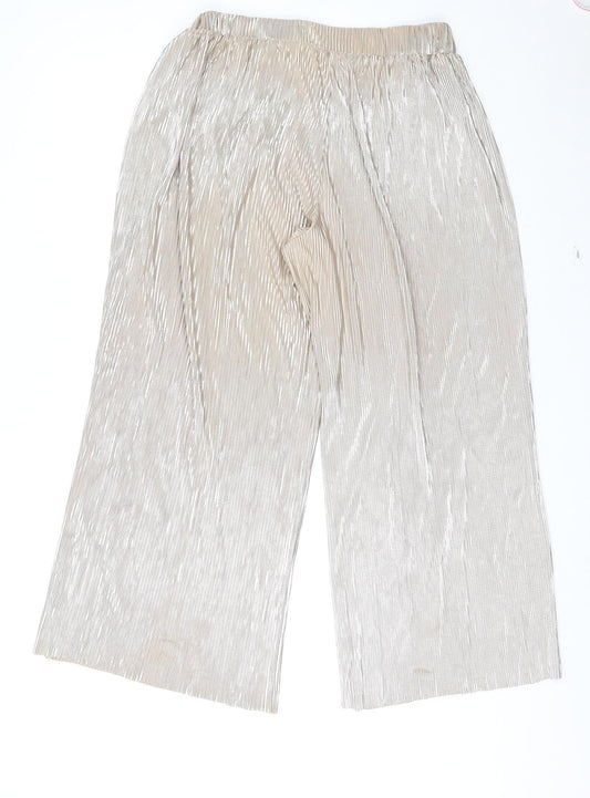 4th & Reckless Womens Gold Polyester Trousers Size 14 L29 in Regular - Ribbed