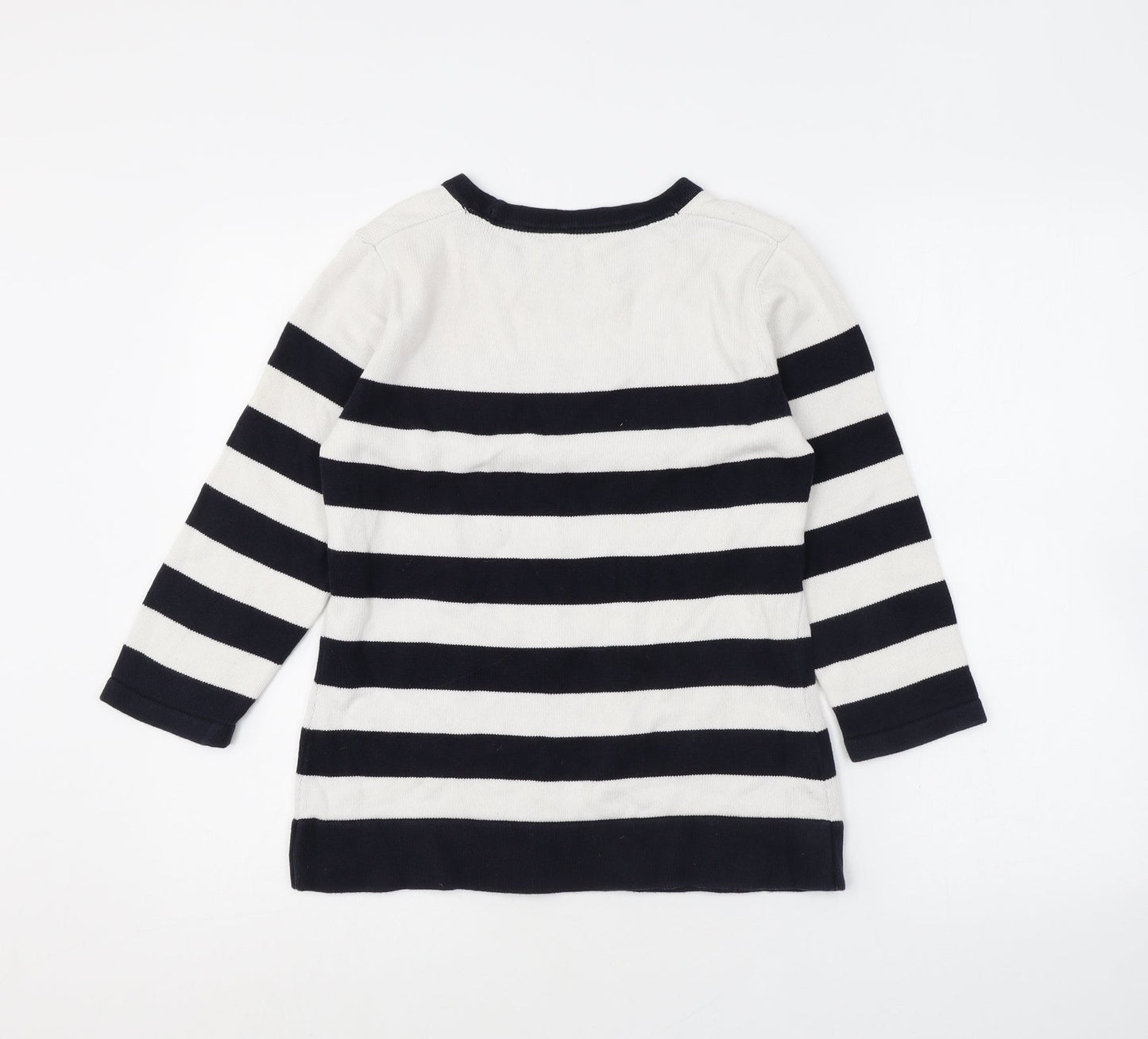 CC Womens White Round Neck Striped 100% Cotton Pullover Jumper Size S - Anchor