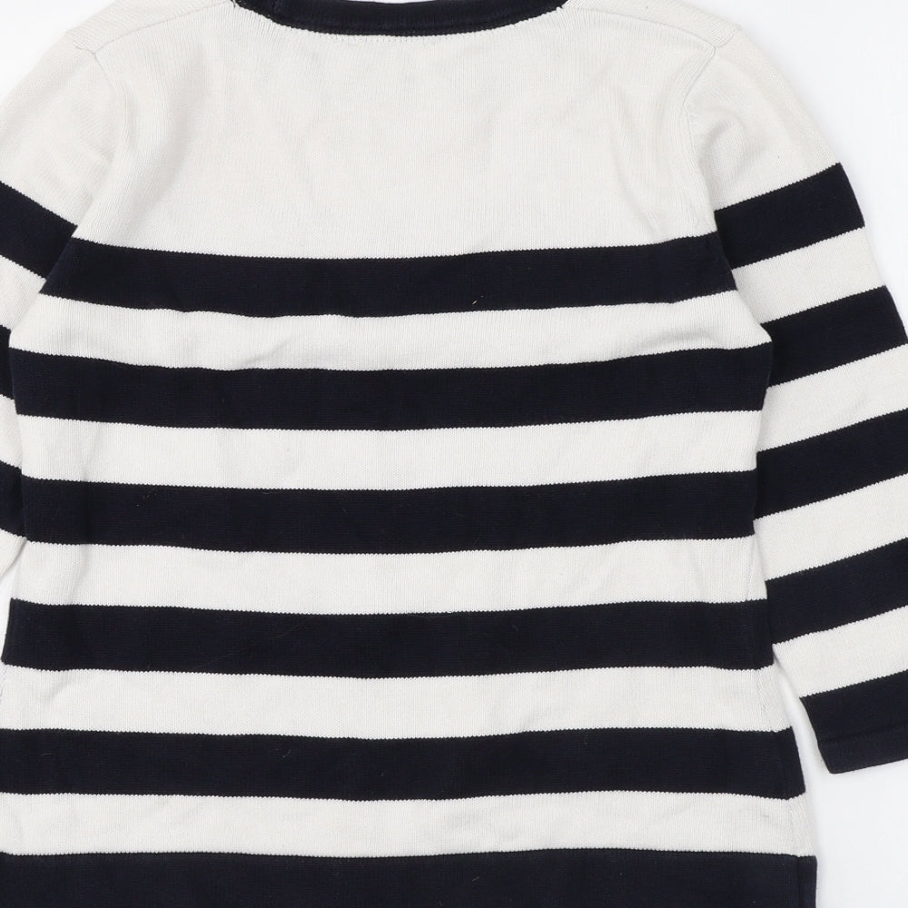CC Womens White Round Neck Striped 100% Cotton Pullover Jumper Size S - Anchor