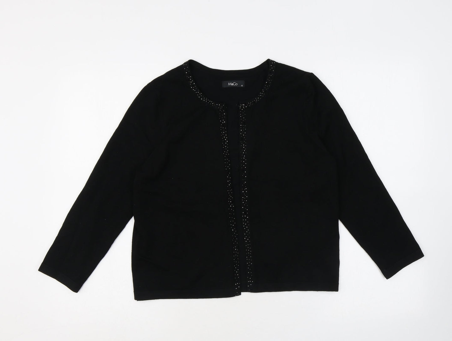M&Co Womens Black Round Neck Viscose Cardigan Jumper Size 12