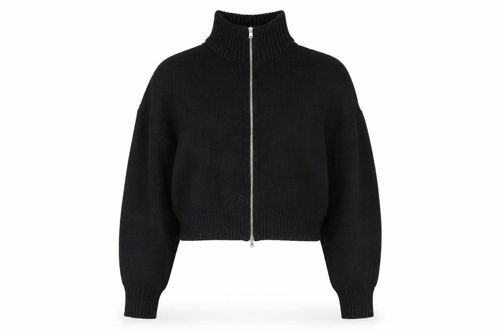 Divided by H&M Womens Black High Neck Acrylic Full Zip Jumper Size L - Cropped