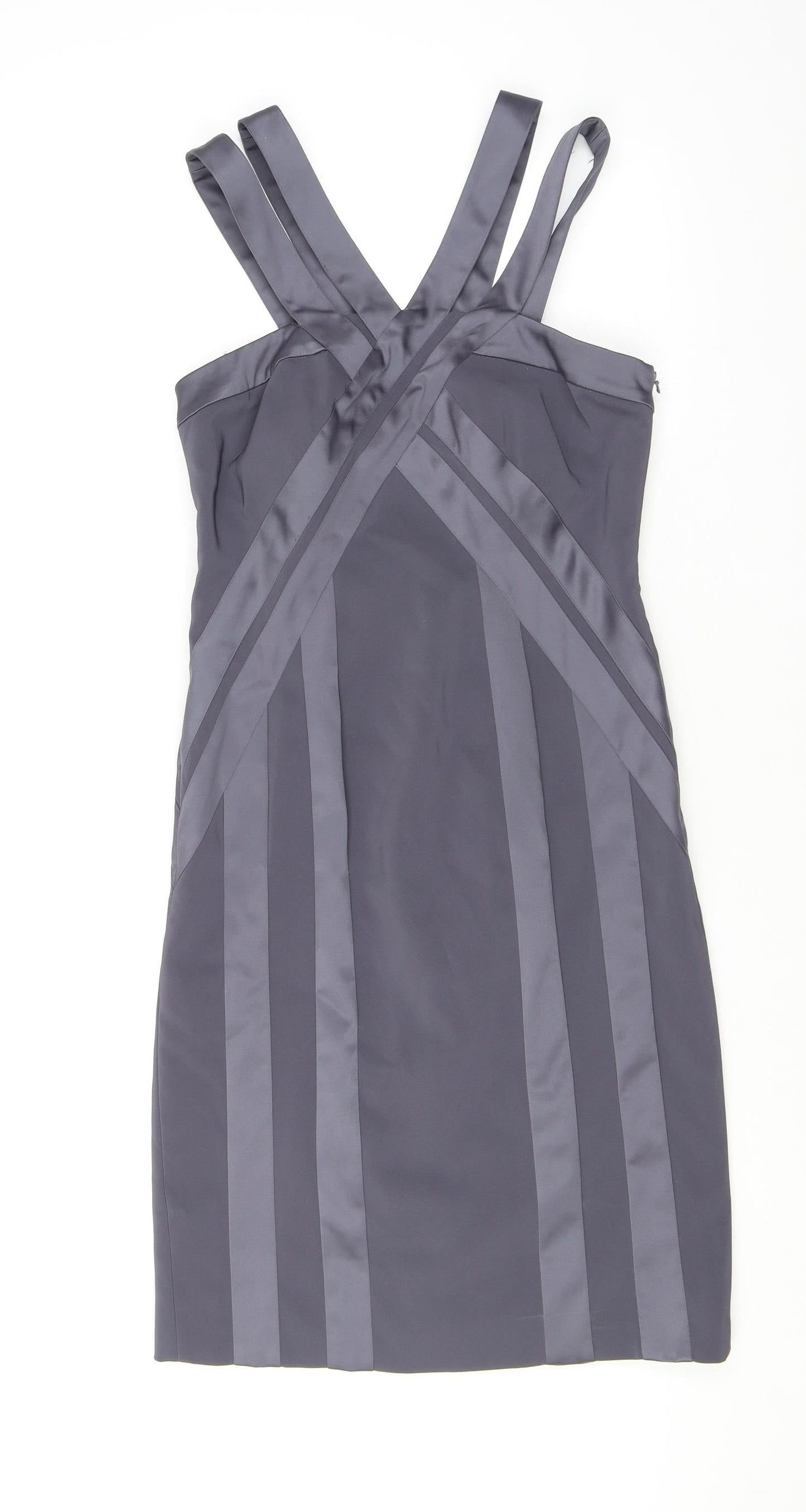 Debut Womens Silver Polyester Sheath Size 8 V-Neck Zip