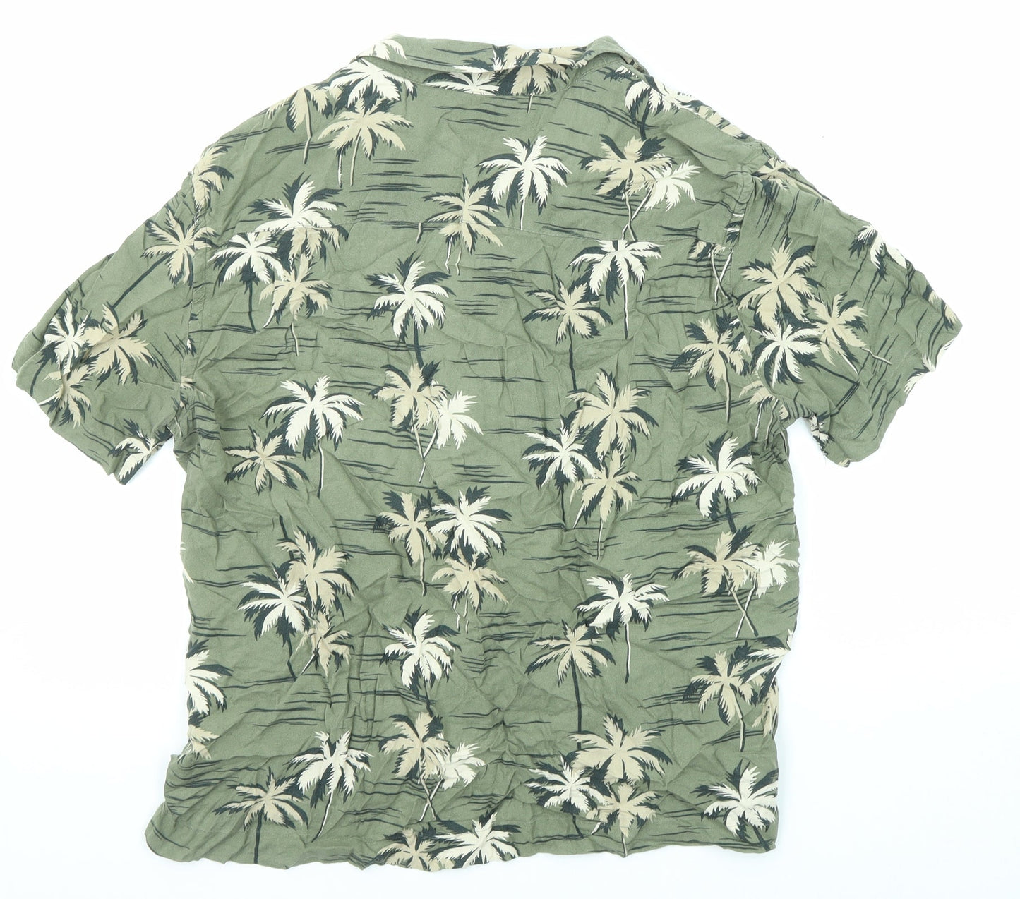 H&M Womens Green Geometric Viscose Basic Button-Up Size S Collared - Palm Print