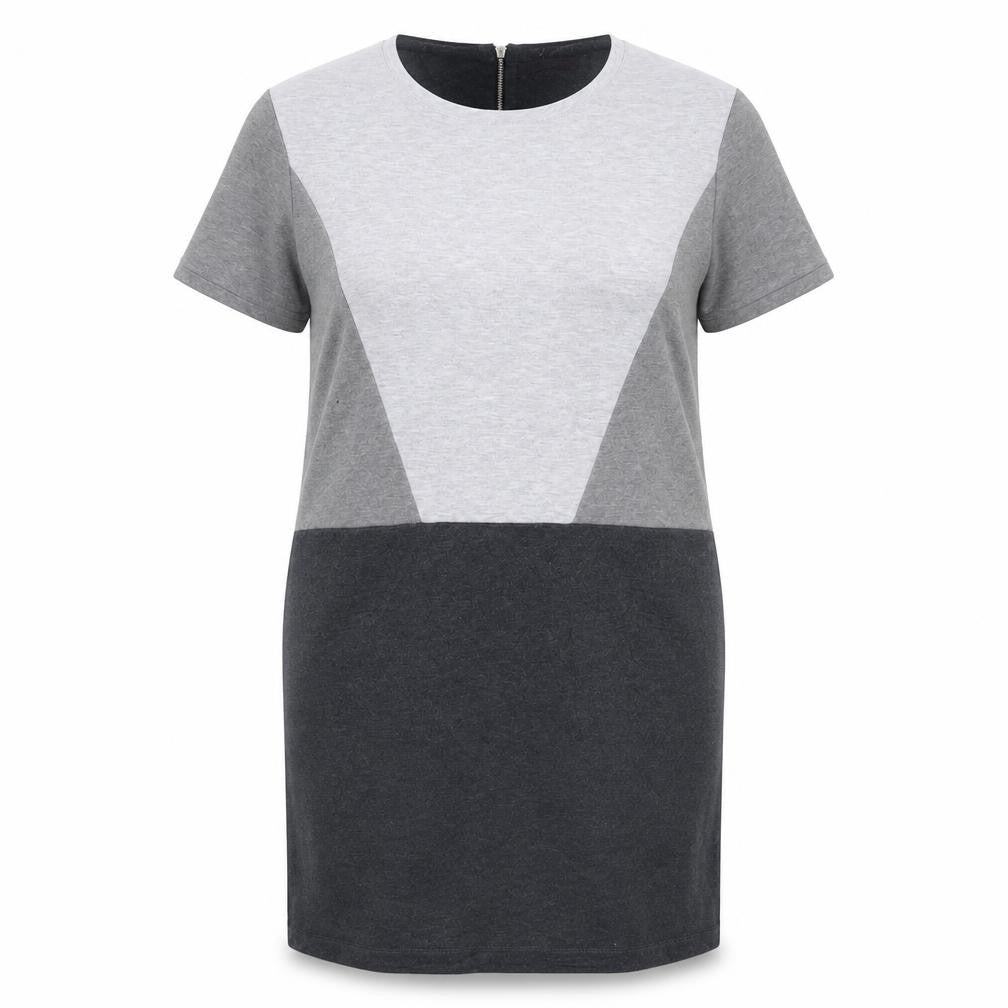 Marks and Spencer Womens Grey Geometric Polyester T-Shirt Dress Size 14 Round Neck Zip
