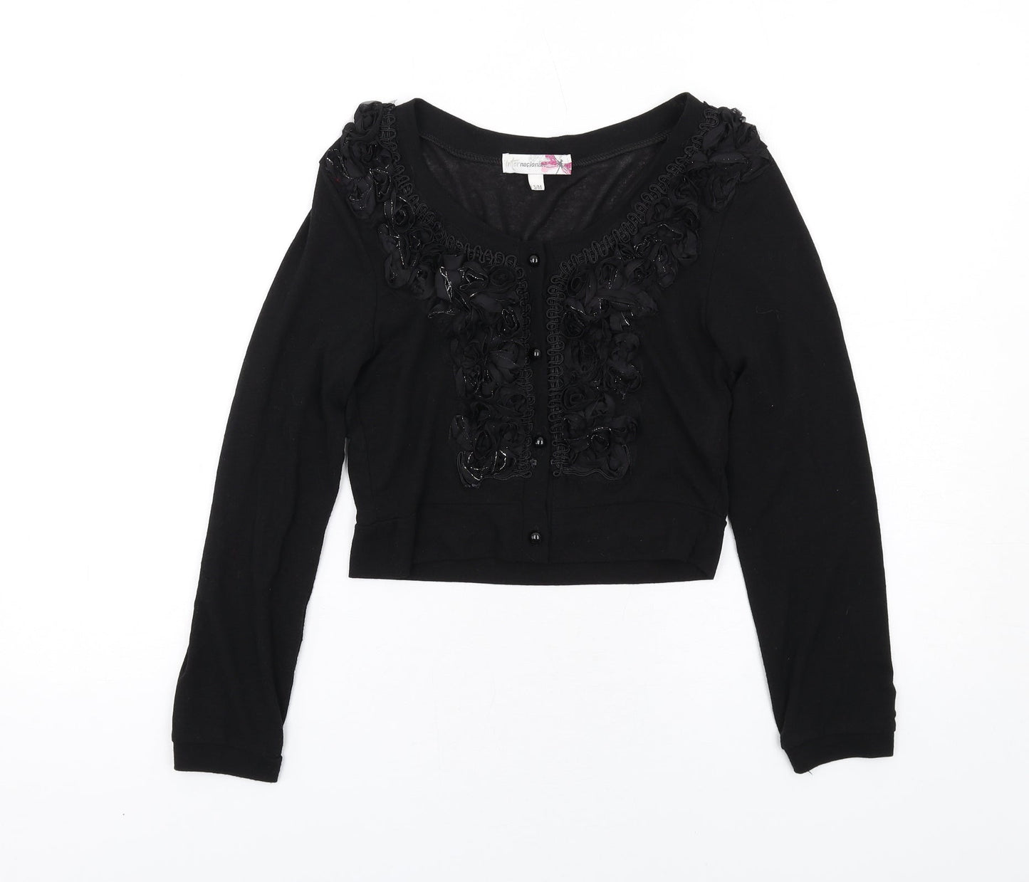 Internacionale Womens Black Round Neck Cotton Cardigan Jumper Size S - Size S-M