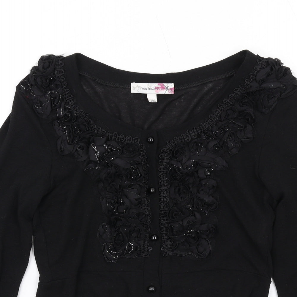 Internacionale Womens Black Round Neck Cotton Cardigan Jumper Size S - Size S-M