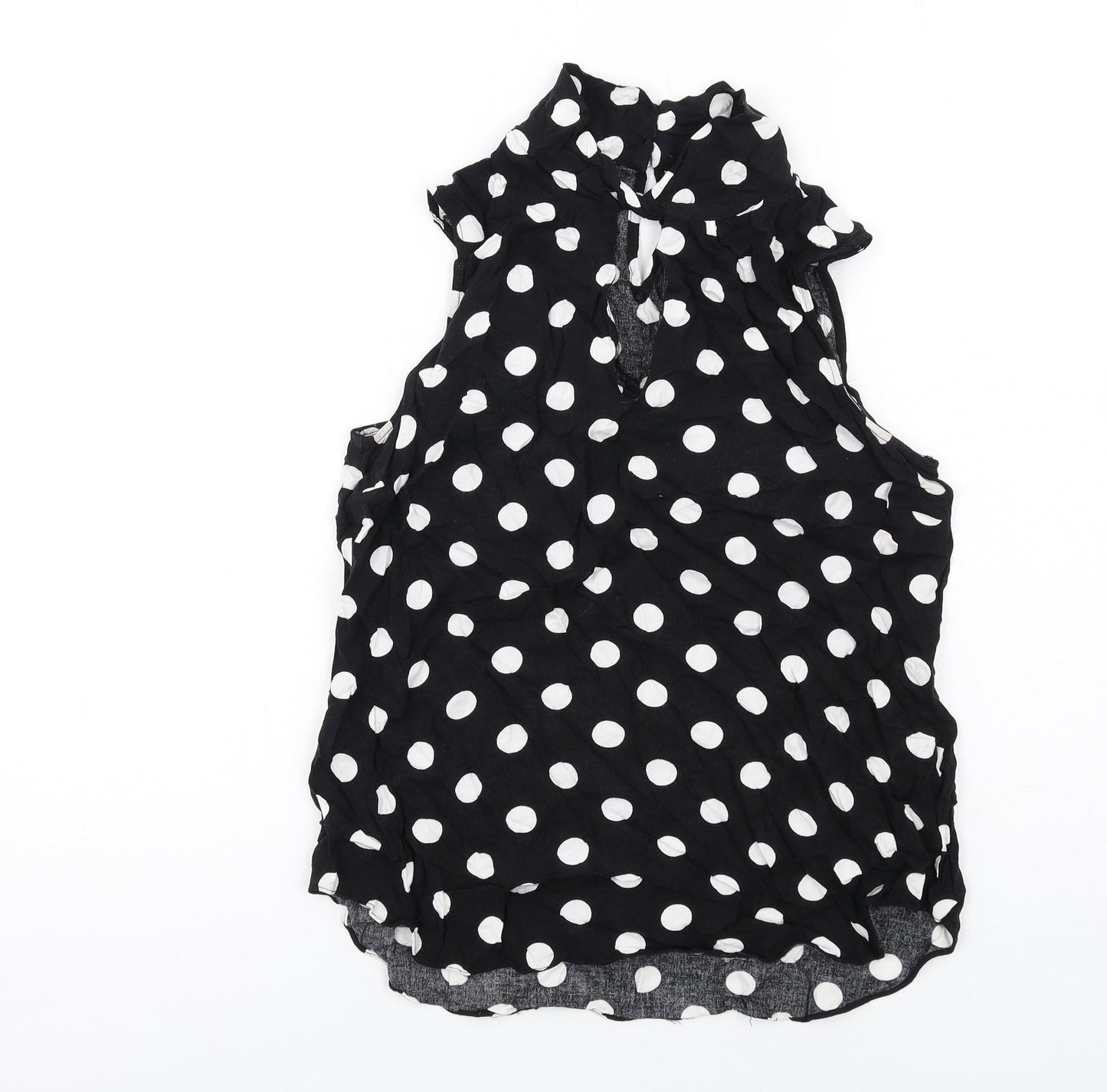 Wallis Womens Black Polka Dot Viscose Basic Blouse Size 12 Mock Neck