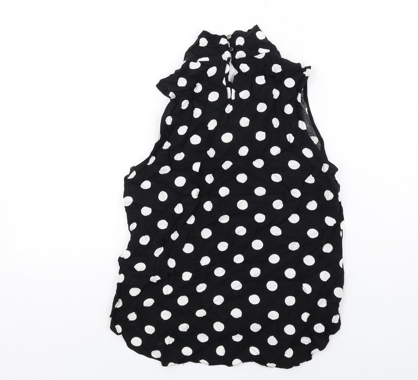 Wallis Womens Black Polka Dot Viscose Basic Blouse Size 12 Mock Neck