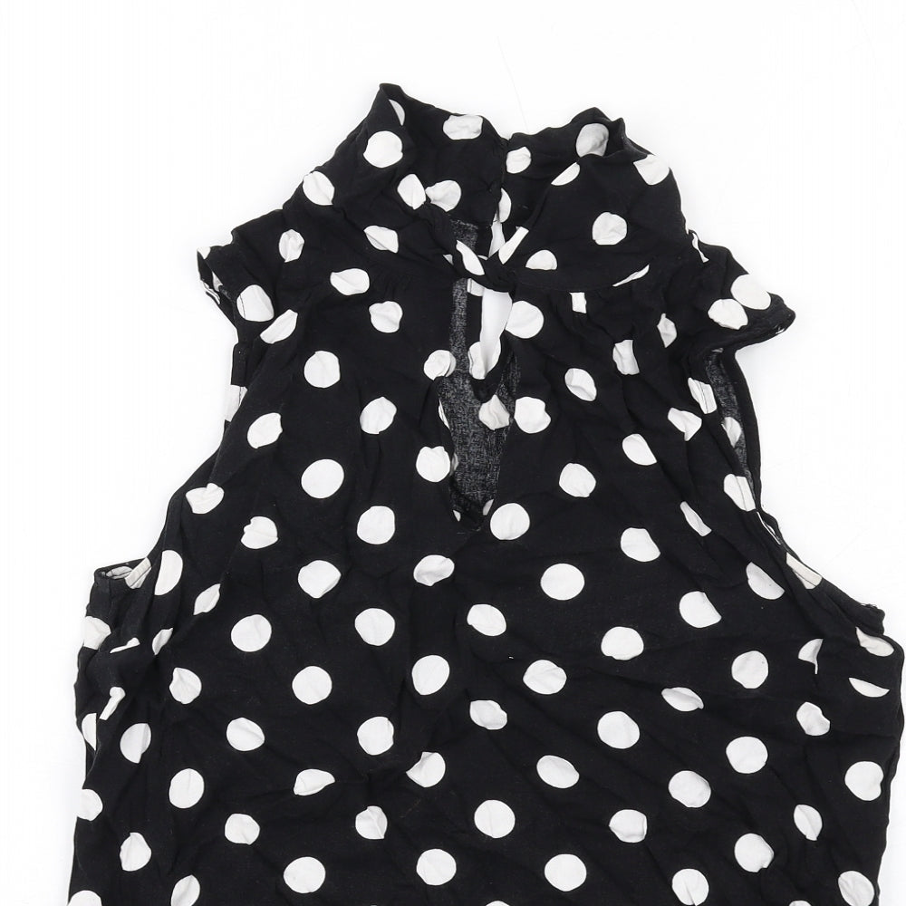 Wallis Womens Black Polka Dot Viscose Basic Blouse Size 12 Mock Neck