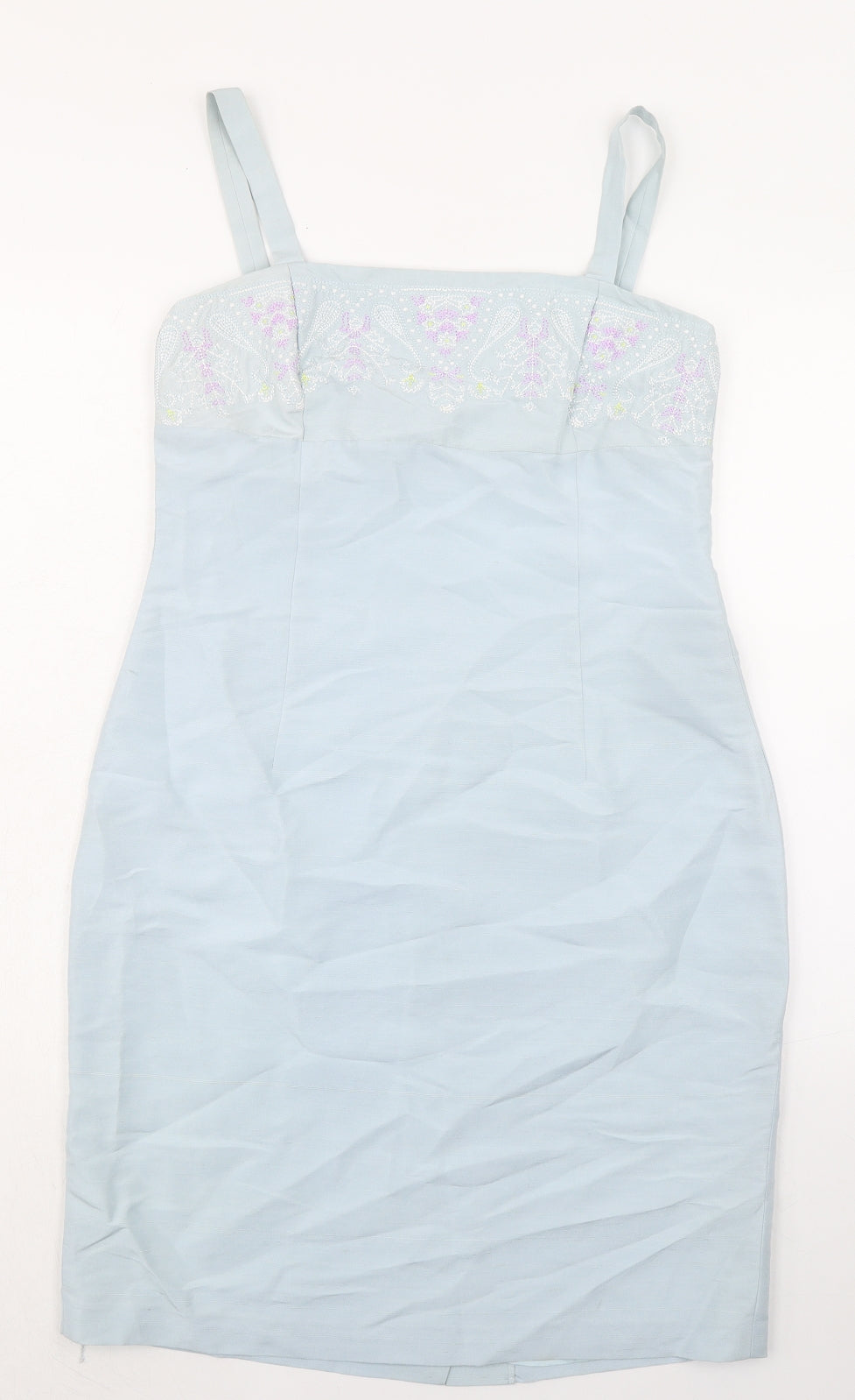 Etam Womens Blue Silk A-Line Size 14 Square Neck Zip