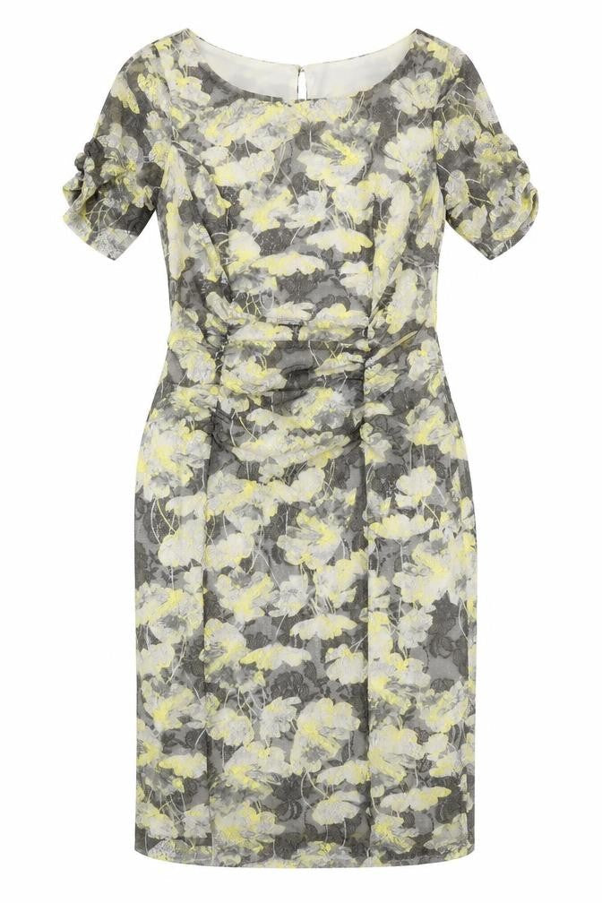 Marks and Spencer Womens Grey Floral Polyester Shift Size 10 Boat Neck Button