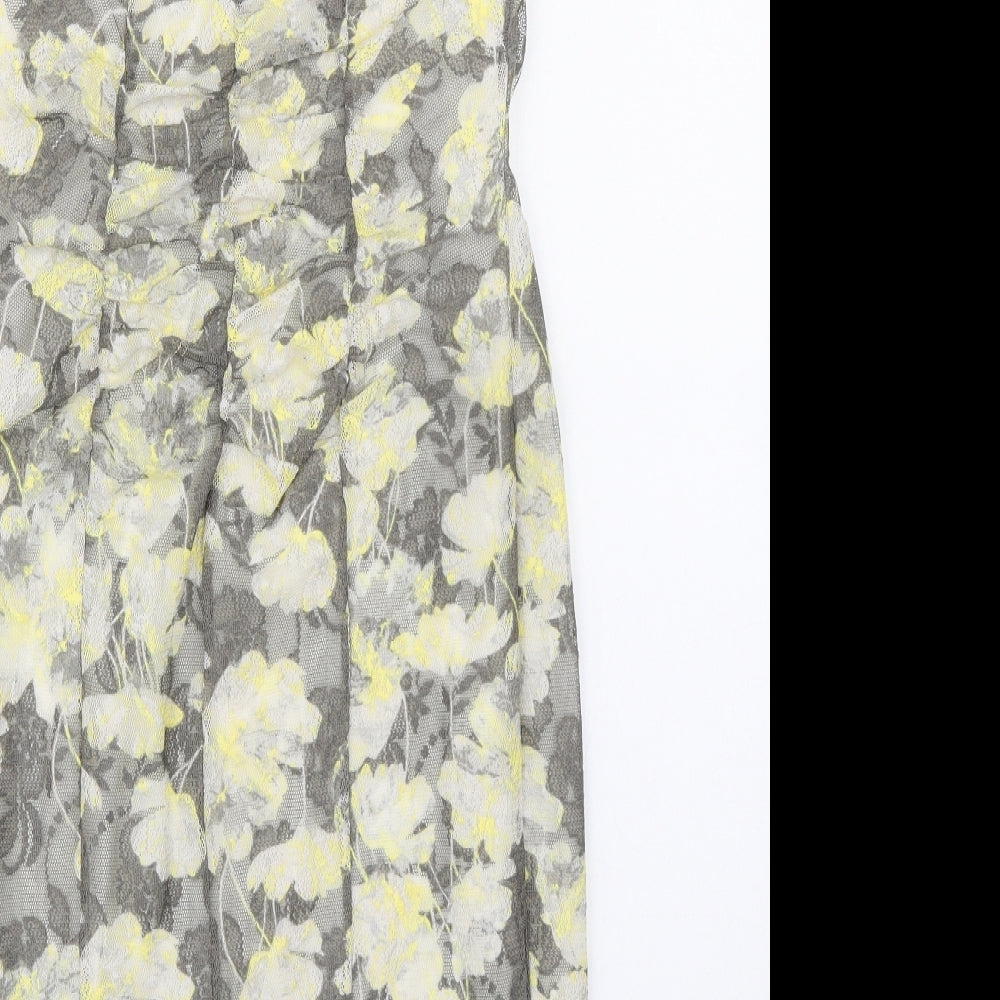 Marks and Spencer Womens Grey Floral Polyester Shift Size 10 Boat Neck Button