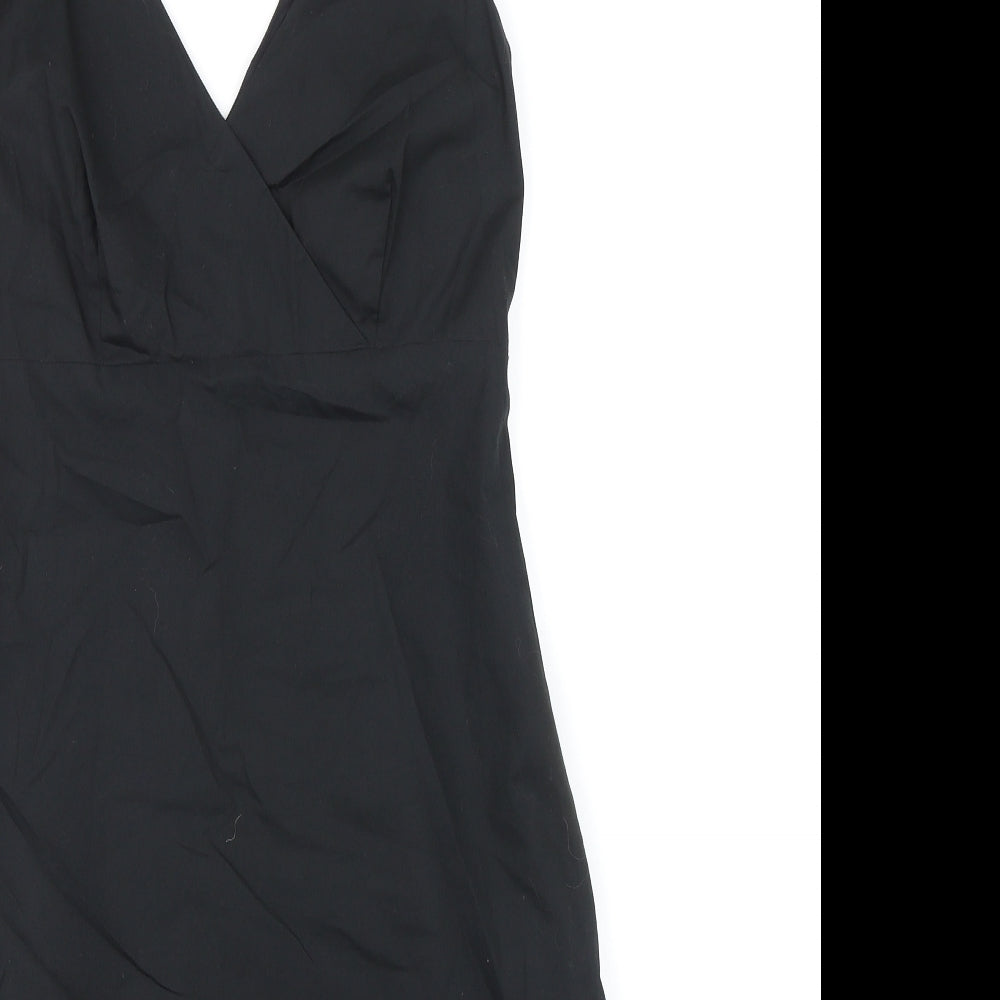 RJR.John Rocha Womens Black Cotton A-Line Size 12 V-Neck Zip - Floral Detail