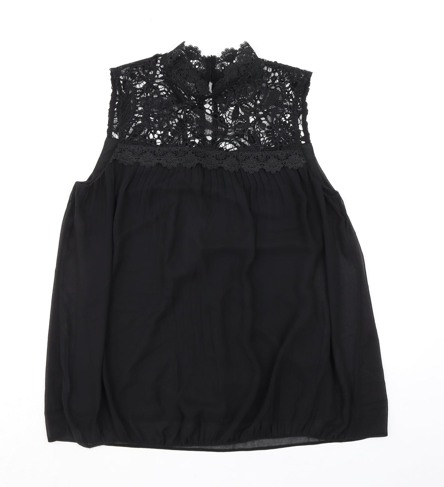 Wallis Womens Black Polyester Basic Blouse Size 10 Mock Neck - Lace Detail