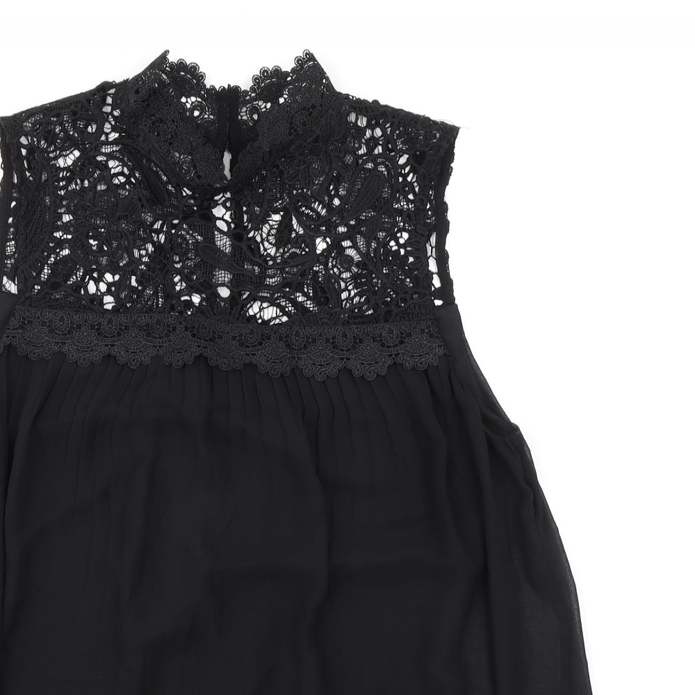 Wallis Womens Black Polyester Basic Blouse Size 10 Mock Neck - Lace Detail