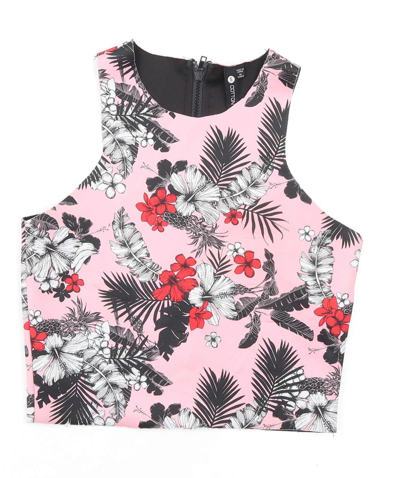 Cotton On Womens Pink Floral Polyester Cropped Tank Size S Round Neck