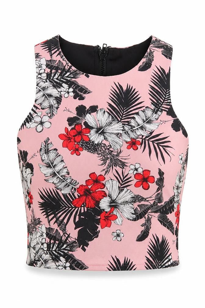 Cotton On Womens Pink Floral Polyester Cropped Tank Size S Round Neck