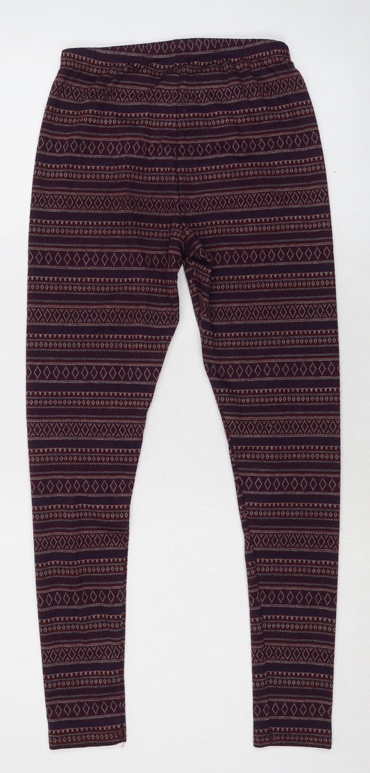 New Look Womens Multicoloured Geometric Polyester Carrot Leggings Size S L28 in