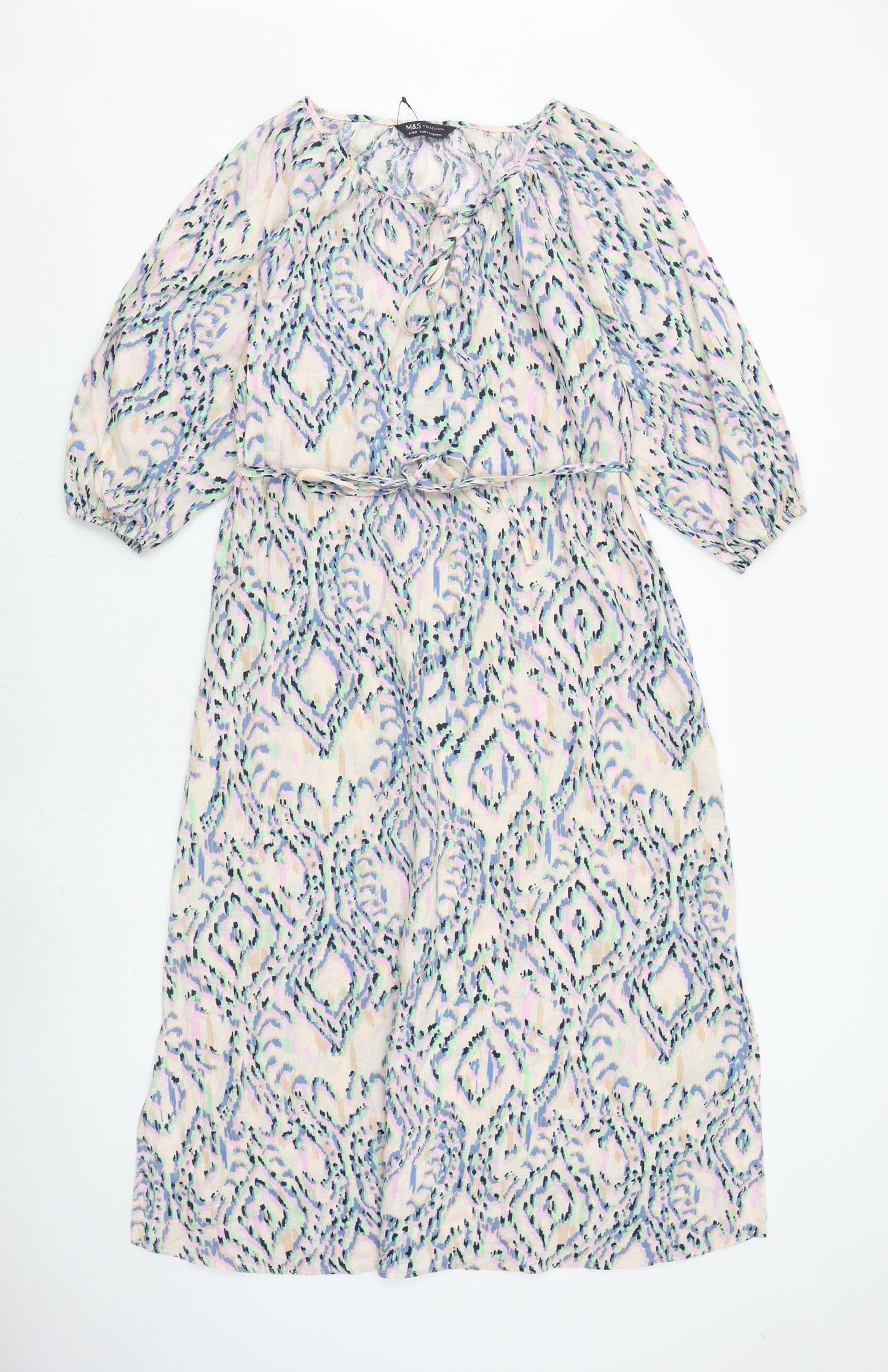Marks and Spencer Womens Multicoloured Geometric Flax Maxi Size 6 Round Neck Tie