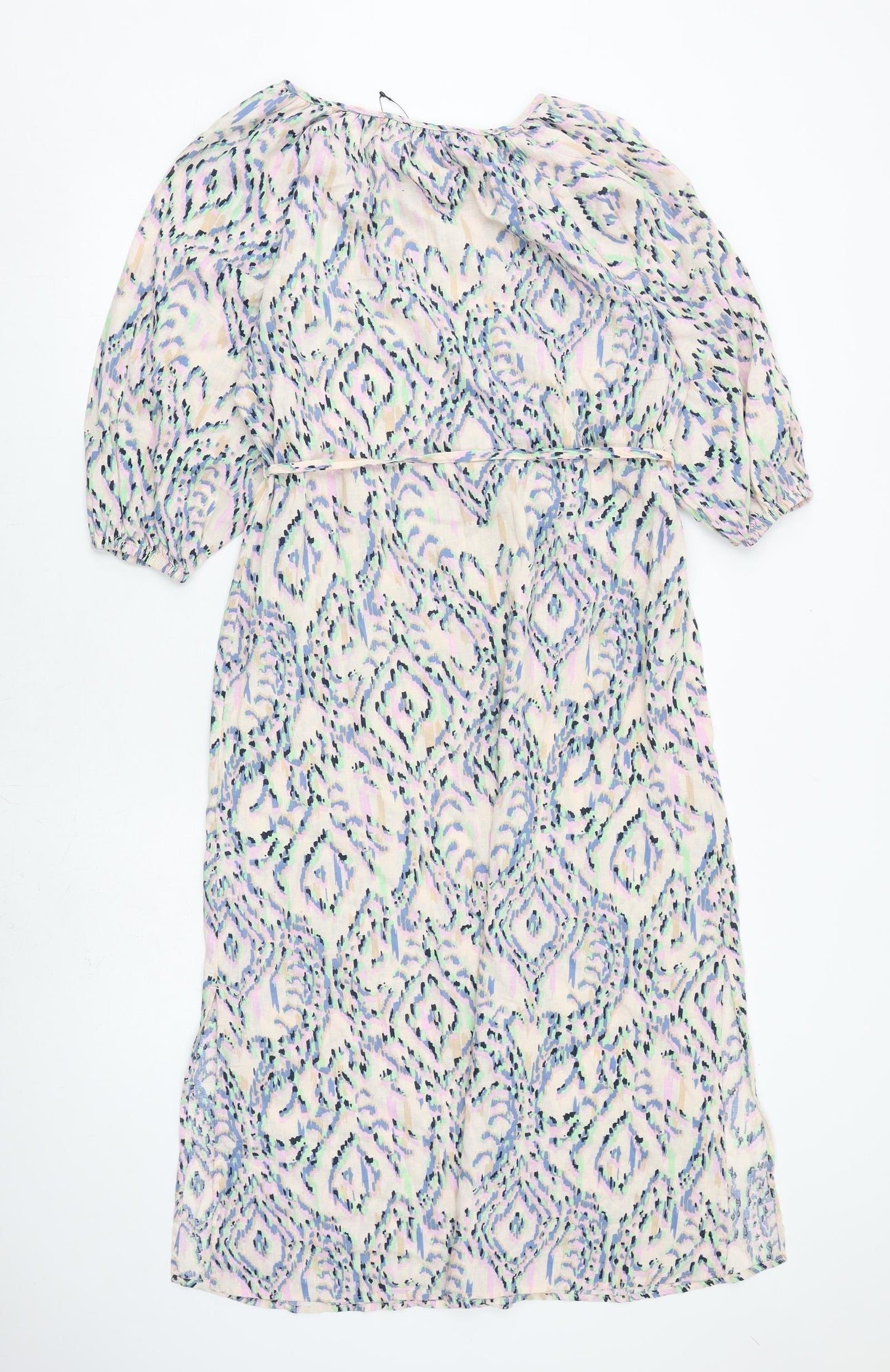 Marks and Spencer Womens Multicoloured Geometric Flax Maxi Size 6 Round Neck Tie