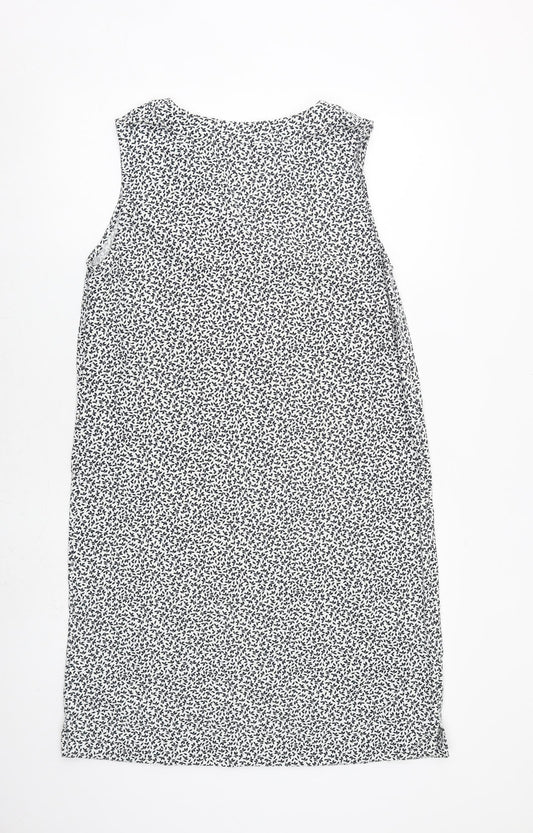 Marks and Spencer Womens White Floral Flax A-Line Size 12 V-Neck Pullover