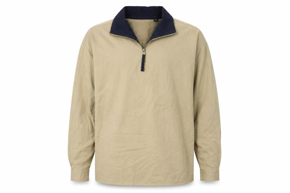 Front view of Maine New England men’s brown cotton henley sweatshirt, size M
