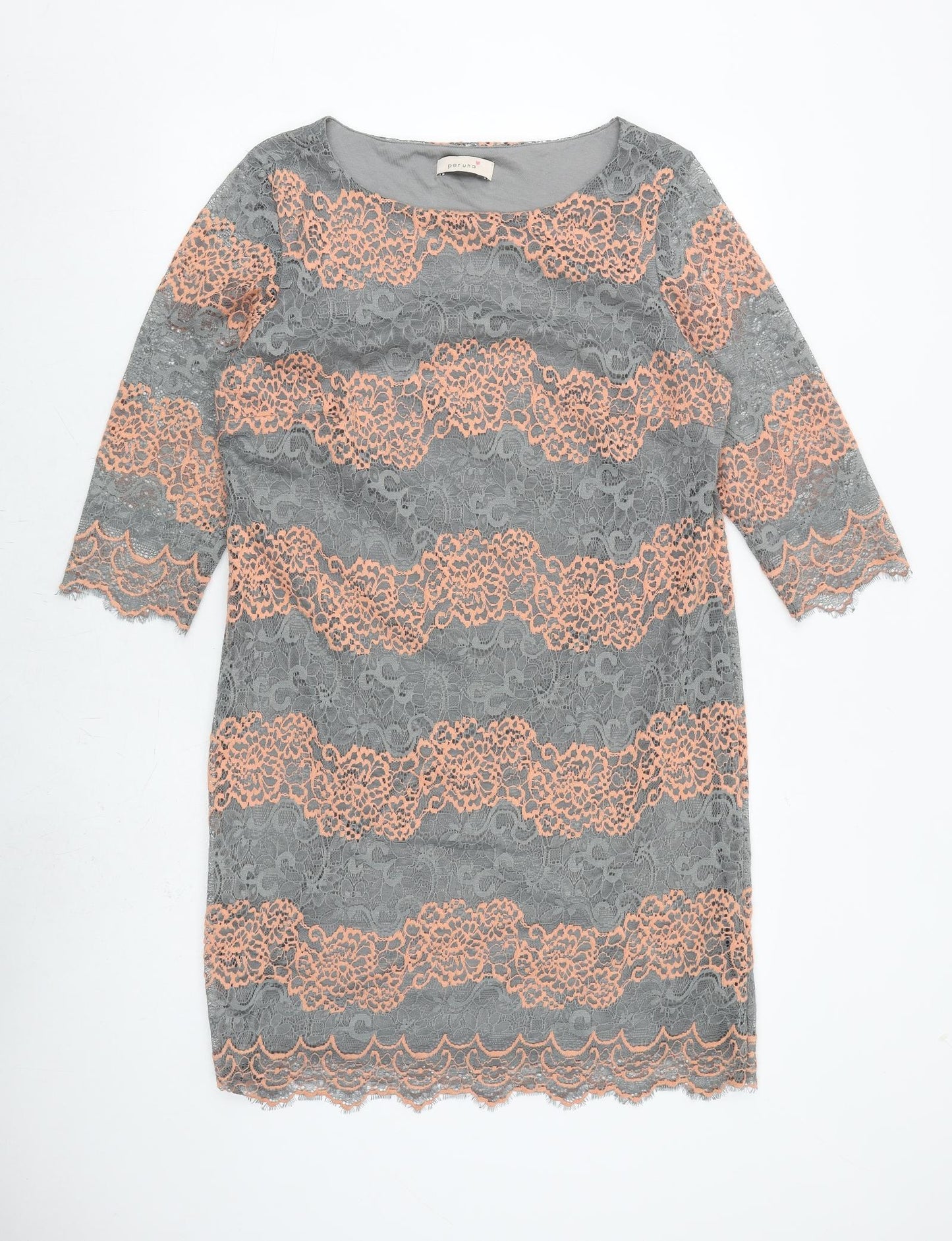 Per Una Womens Grey Geometric Polyester A-Line Size 14 Round Neck Pullover