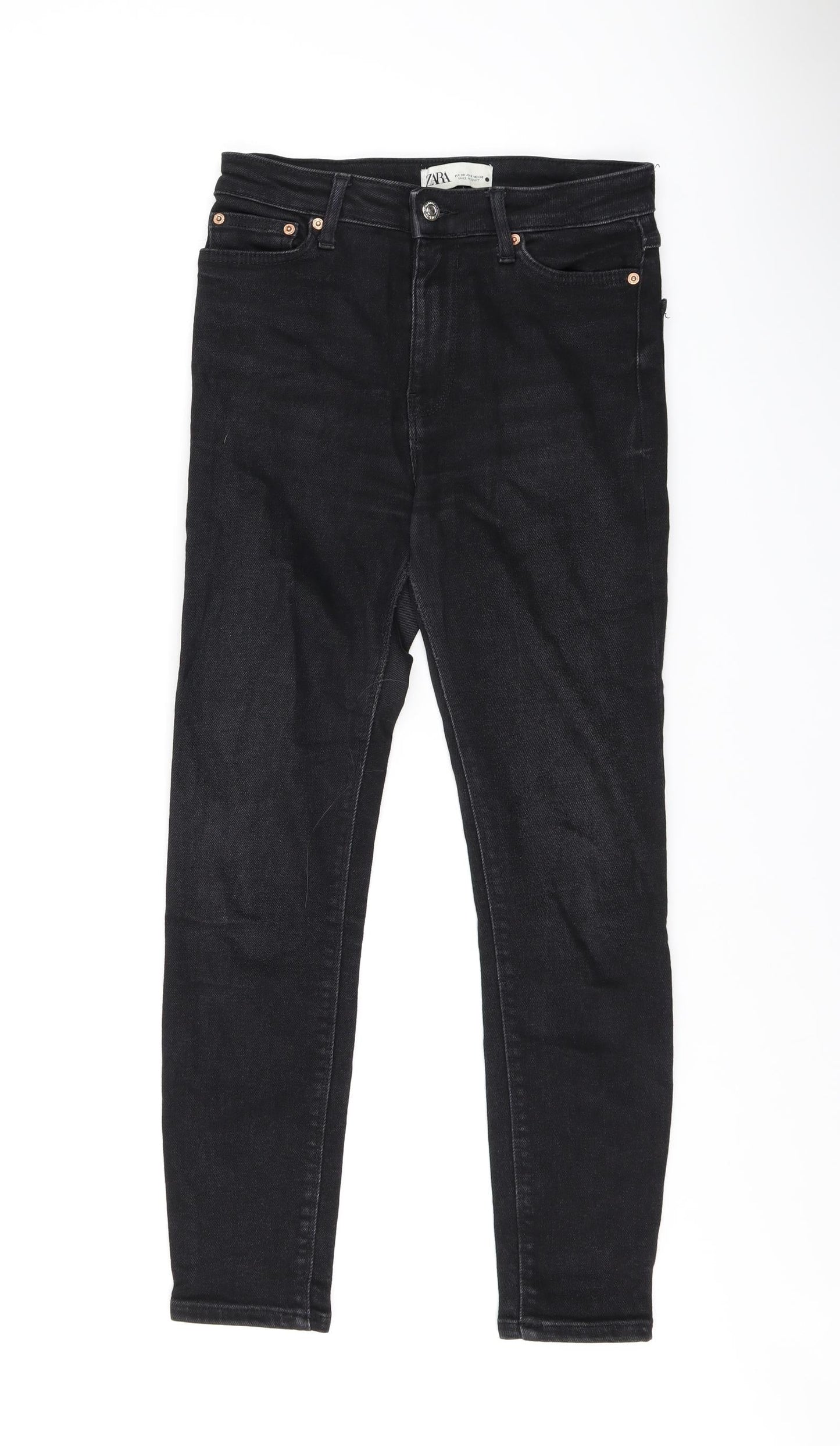 Zara Womens Black Cotton Skinny Jeans Size 10 L25.5 in Regular Zip