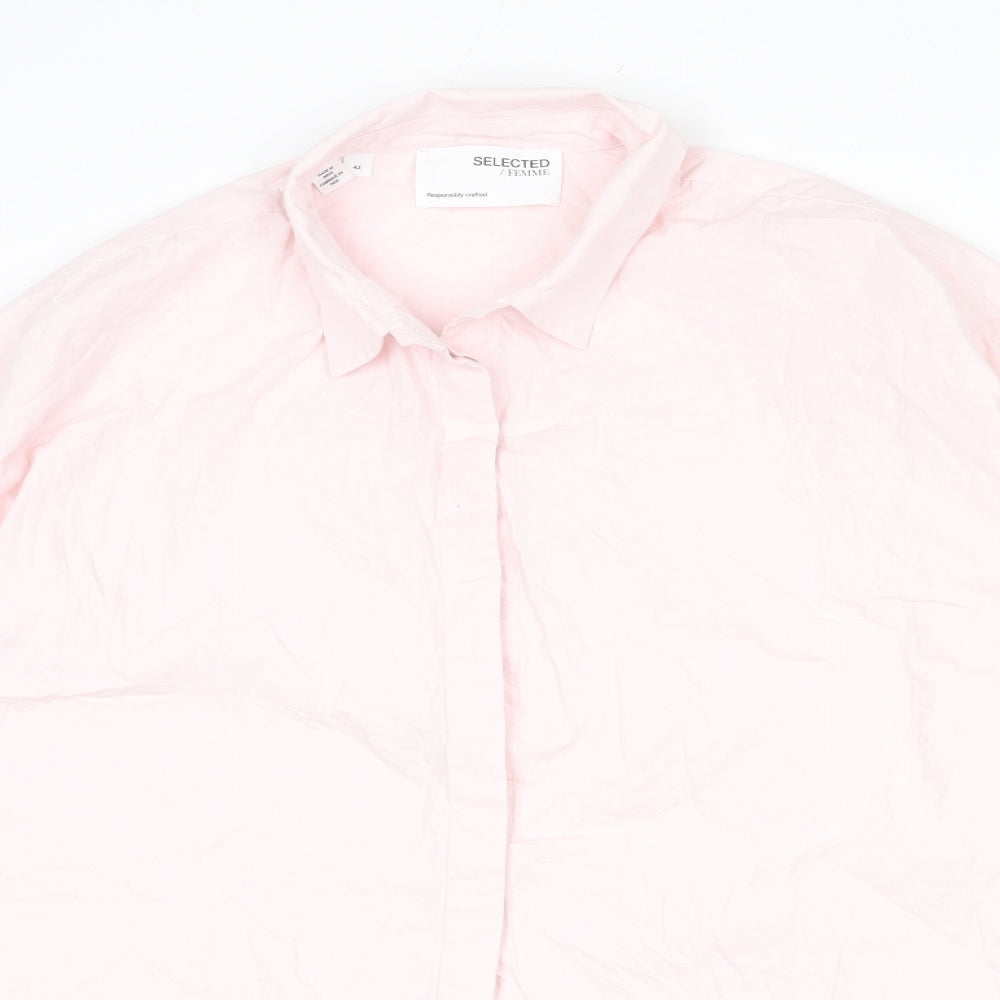 Selected Femme Womens Pink 100% Cotton Basic Button-Up Size 14 Collared