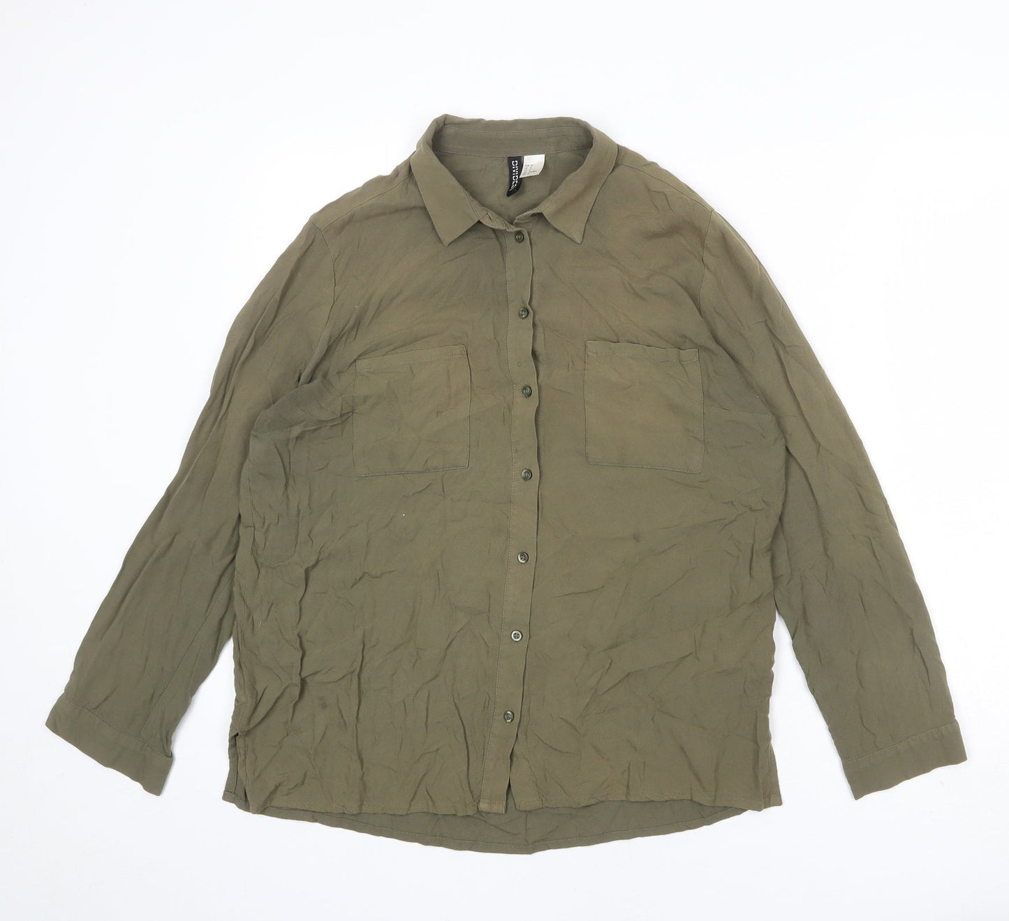 Divided by H&M Womens Green Viscose Basic Button-Up Size 12 Collared