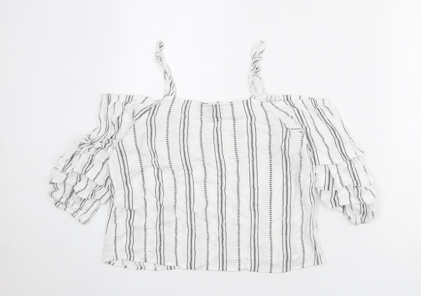 New Look Womens White Striped Viscose Basic Blouse Size 10 Off the Shoulder